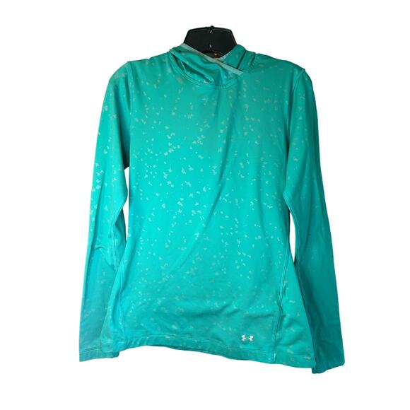 Under Armour Cold Gear Fitted Base Layer Pullover Hooded teal blue Shirt‎ Medium - Picture 1 of 12